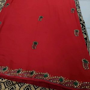 Pure Georgette Red Saree