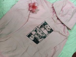 Pink Anime Graphic Hoodie