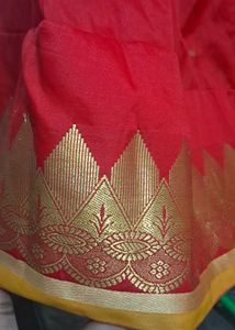 Red &amp; Gold Embroidered Silk Skirt