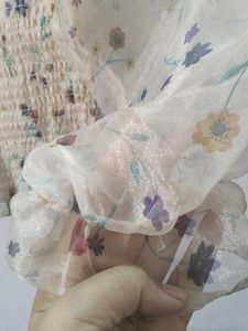 Floral Sheer Sleeve Smocked Top