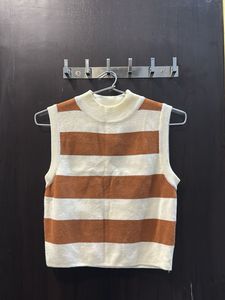 Striped Sleeveless Mock Neck Sweater