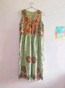 Green Boho Embroidered Dress