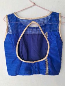 Blue Embellished Sleeveless Blouse