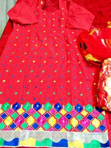 Red Embroidered salwar suit with duptta