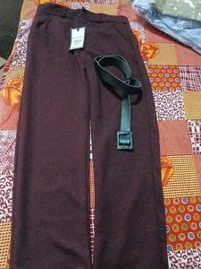 Burgundy Wide Leg Trousers with Belt