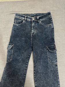 Acid Wash Denim Cargo Pants