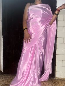 Pink crepe saree