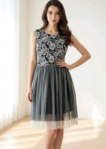 Floral Black & White Mesh Dress