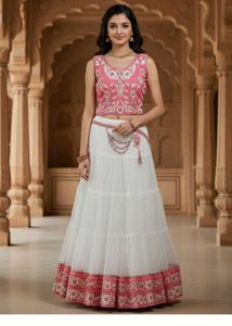 Elegant Pink Sleeveless Lehenga Choli