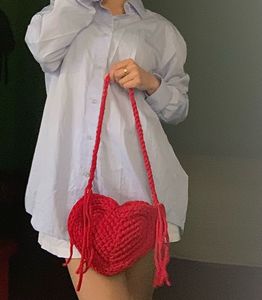 Heart Shaped crochet Shoulder Bag With Tassels