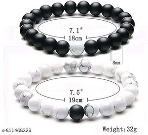 Couple Bracelet Set | Black &amp; White Beaded Kada
