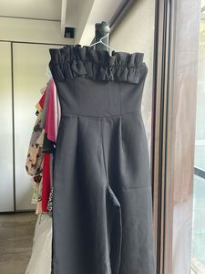 Black Ruffle Strapless Jumpsuit