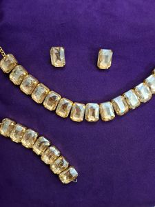 Stone-Studded Choker Set With Bracelet