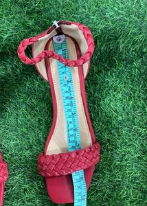 Maroon Braided Ankle Strap Heels