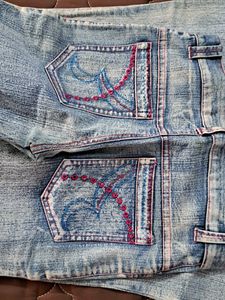 Denim Blue 90s Jean&#39;s Wirh Pink Thread Work