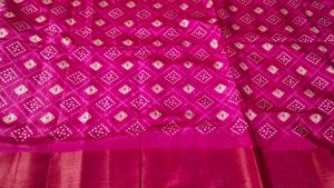 rani pink Bandhani Saree with blouse piece