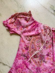 Pink Floral Paisley Off-Shoulder Top