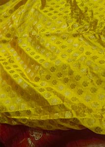 Beautiful Yellow Saree Red Border Silk