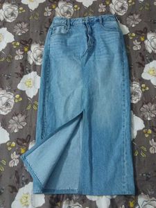 Denim Midi Skirt with Slit