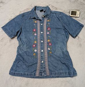 Y2K Erika Embroidered Denim Top