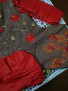 Brown Floral Embroidered Anarkali Suit