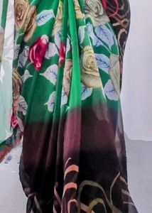 Green Floral Print Saree