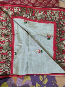 Red and white combination saree...