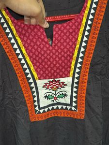 Printed Embroidered Kurti On Chikankari Fabric