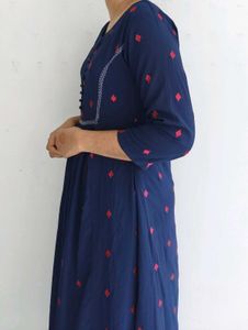 Navy Blue Printed Kurti Dress – Elegant &amp; Comfy! ✨