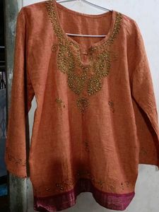 Embroidered Brownish Orange Top
