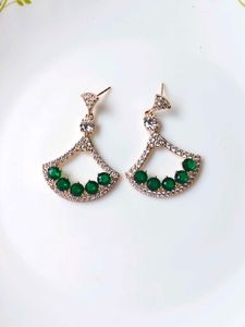 Emerald &amp; CZ Fan Earrings