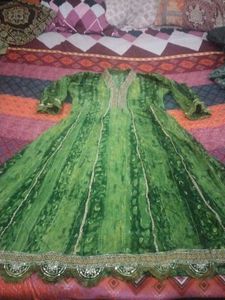 Green Ethnic Gown with pant and dupatta