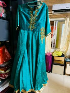 Green Color Ethnic Gown With Dupatta