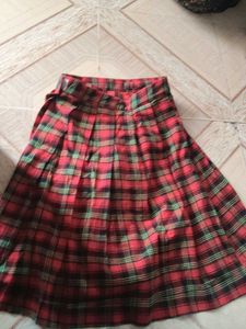 Red Plaid Pleated Skirt