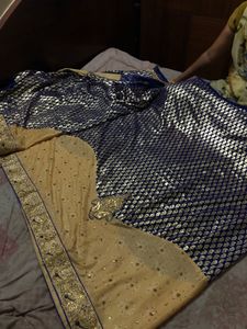Elegant Gold and Blue Saree