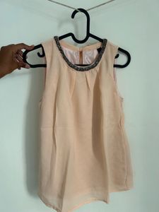 Peach Beaded Sleeveless Top