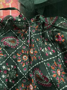 Green Printed Ethnic Lahenga With Unstitched Blous