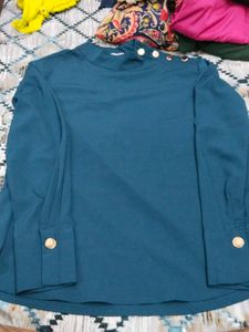 Stylish Teal Button-Detail Top