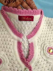 Designer Apple Cut Sweater (White N Pink)