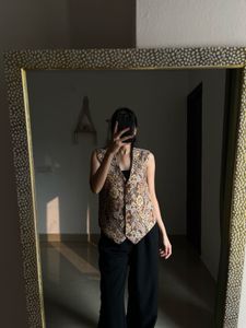 Rust Orange Floral TAPESTRY WAIST COAT