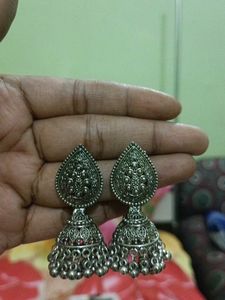 Oxidized Silver Jhumka Earrings Set