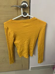 Mustard Long Sleeve Crop Top - Stretchable