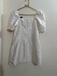 off White Puff Sleeve Mini Dress