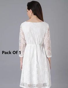 Jakanari Women A-line White Knee Length Dress