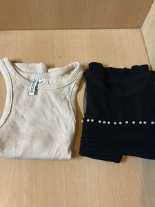 H&amp;M Beige Tank And Black Pearl Top