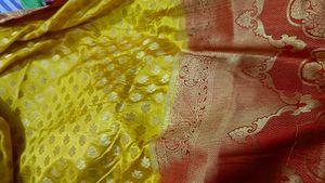 Beautiful Yellow Saree Red Border Silk
