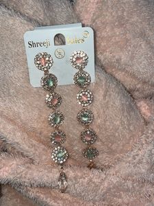 New Earrings Silver Pink Green