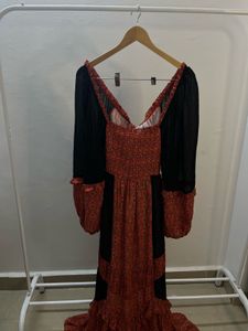 Printed Orange-Black Tiered BOHO Maxi