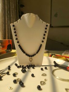 Black Beaded Heart Necklace