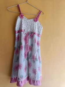 Floral Satin And Georgette Dress For Girls
